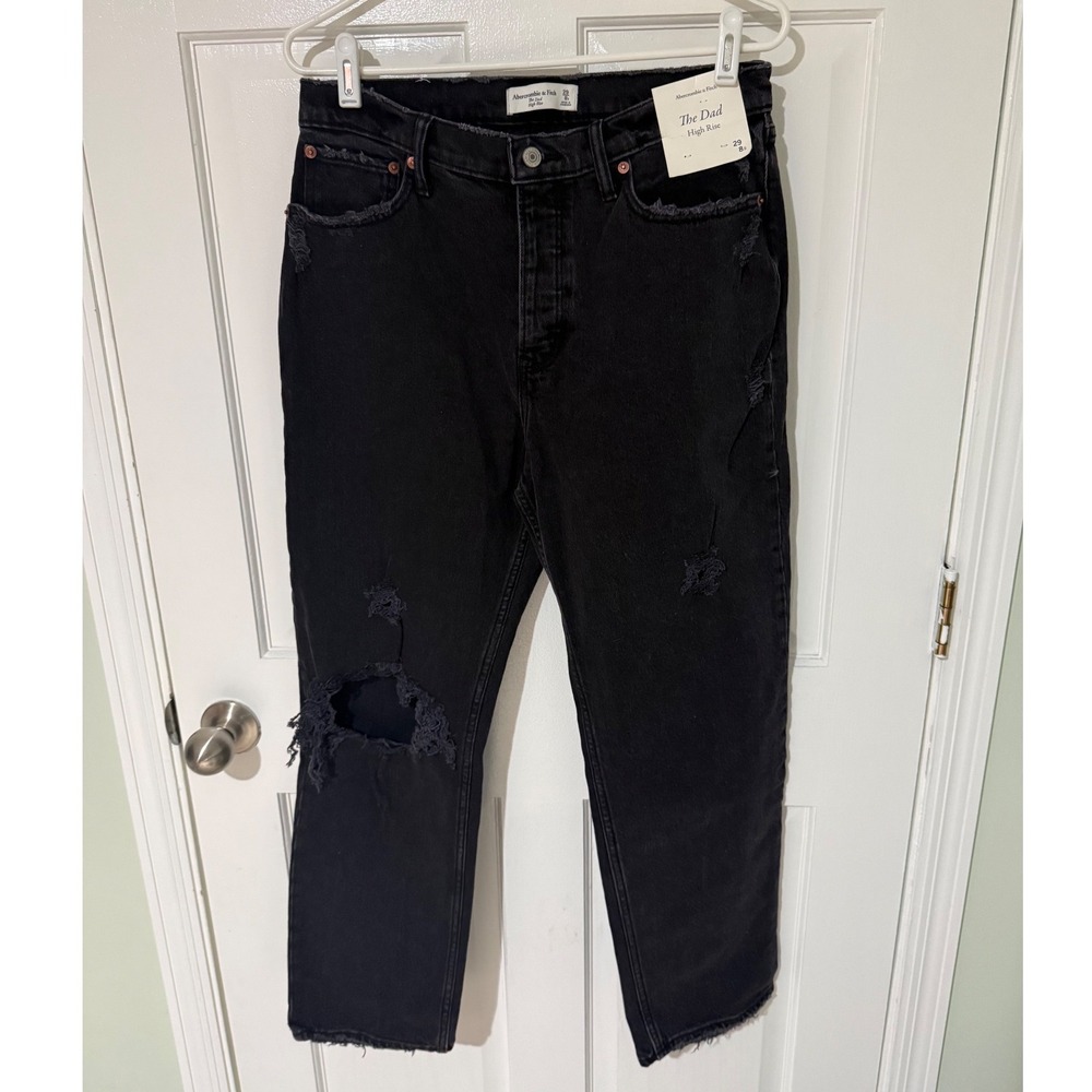 Abercrombie & Fitch The Dad High Rise Distressed Jeans Black 29/8s NWT